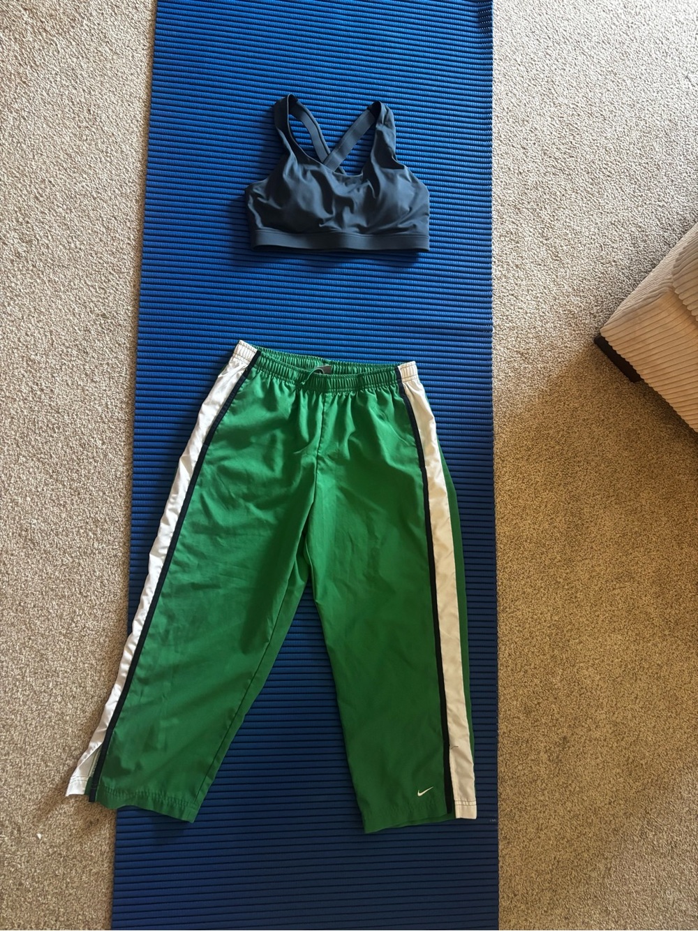Nike Green Cropped Track Pants with White Side Panels